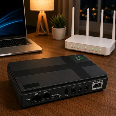 ДБЖ для роутера та ONU GPON, безперебійник Mini UPS, павербанк для модема 5V 9V 12V, PoE 15/24V — DC1018P 18W 10400mAh Чорний