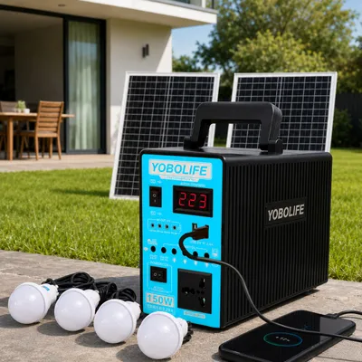 Портативна електростанція YOBOlife LM-9150 150W 220V 50400 мА·год із 2 сонячними панелями LM28, Блакитний