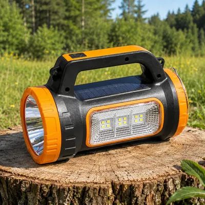 Ручний кемпінговий акумуляторний переносний LED ліхтарик-прожектор з Power Bank та сонячною панеллю MH-818A, 1000 мА·год, 5 режимів 3W+15W