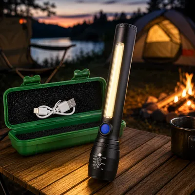 Ручний акумуляторний LED ліхтар з бічною COB-панеллю USB зарядкою у кейсі для дому авто кемпінгу 16,5 см