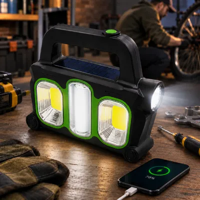 Ліхтар акумуляторний кемпінговий LED COB прожектор із сонячною батареєю Hurry Bolt HB-6169, 400 Лм, 3 режими, 2×18650, PowerBank