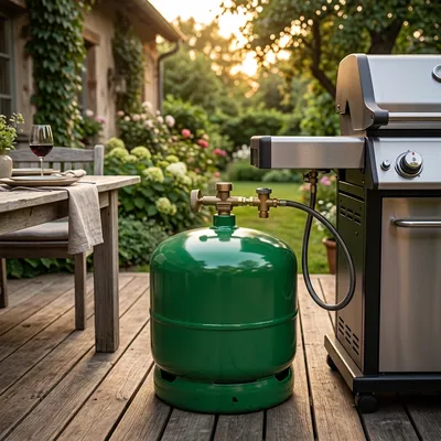 Газовий балон без пальника, сталевий, зелений, з латунним вентилем для зберігання та подачі газу до обладнання, 8 л