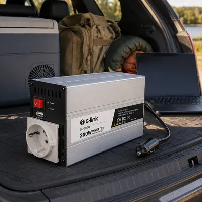 Автомобільний інвертор перетворювач напруги 12V-220V з прикурювача модифікована синусоїда Inverter S-Link SL-200W