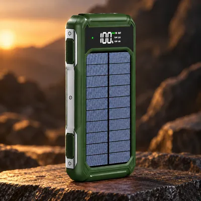 Універсальний Power Bank 20000 мА·год із сонячною панеллю ViaKing H-6 дисплей, кабелі та ліхтарик