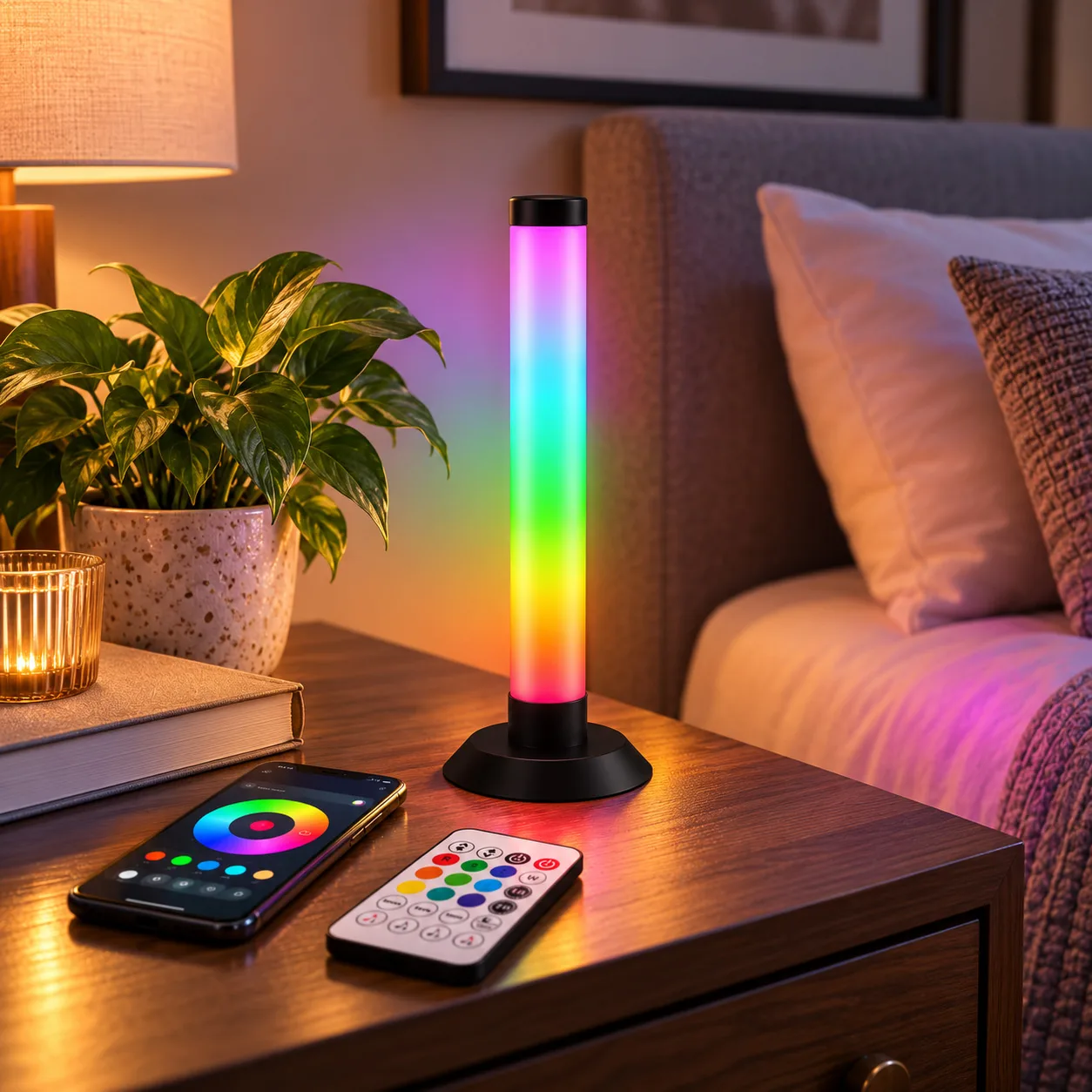 Настільний RGB світильник USB 33 см з пультом та керуванням через телефон, атмосферна LED лампа (ARSH/MA767)
