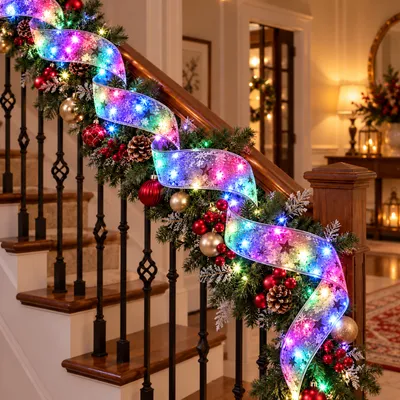 Світлодіодна гірлянда-стрічка на ялинку Christmas Decoration 5 м 50 LED, Мультиколір, на батарейках (ARSH/MA419)