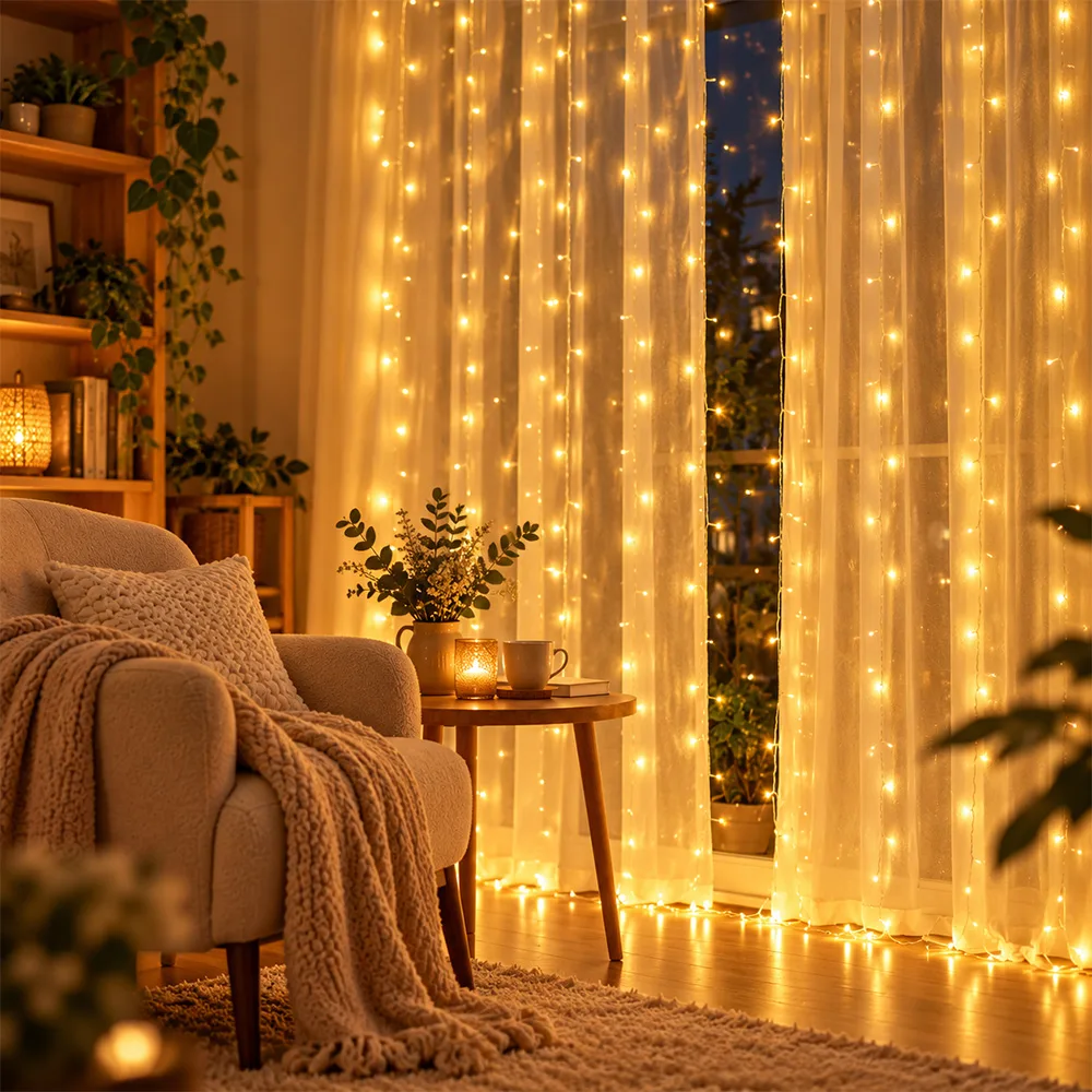 Гірлянда Водоспад 240 LED 3×2 м, світлова штора на вікно та стіну, 220 В, перемикач режимів, Теплий білий (ARSH	/MA422)