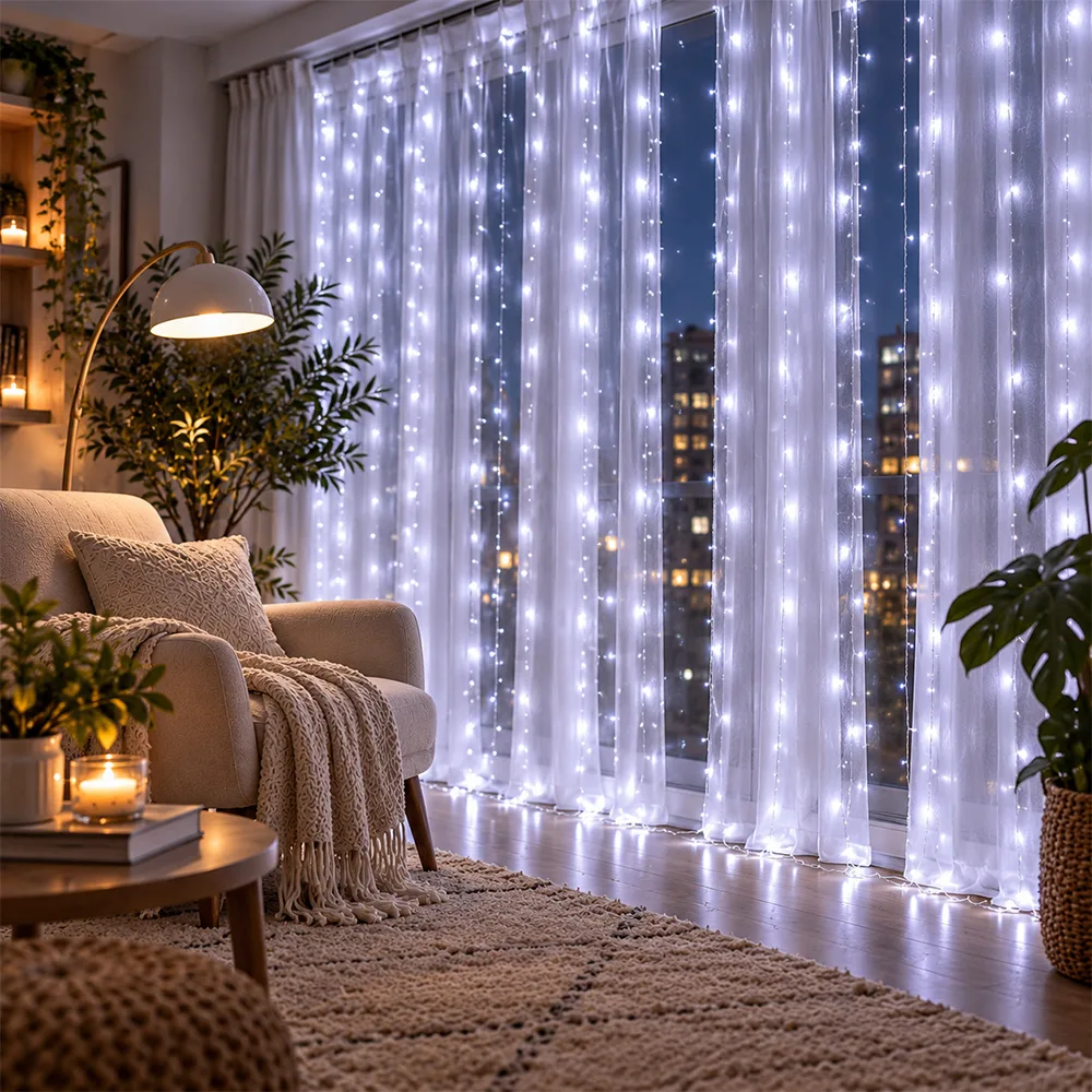 Гірлянда Водоспад 240 LED 3×2 м, світлова штора на вікно та стіну, 220 В, перемикач режимів, Холодний білий (ARSH	/MA422)