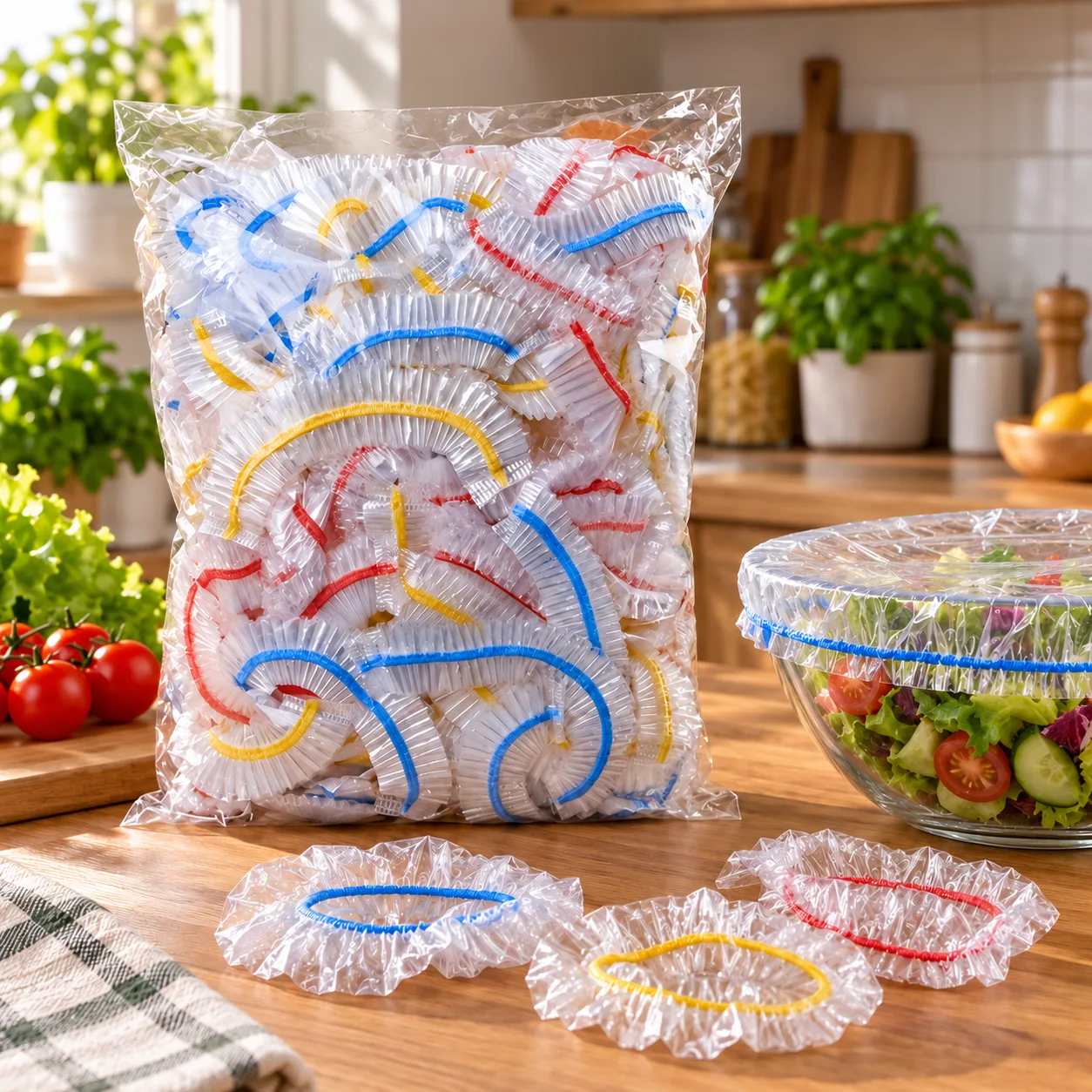 Поліетиленові пакети-кришки для продуктів на гумці, універсальні харчові чохли для тарілок, мисок і каструль, прозорі одноразові накриття для їжі, 50 шт. (SHAF)