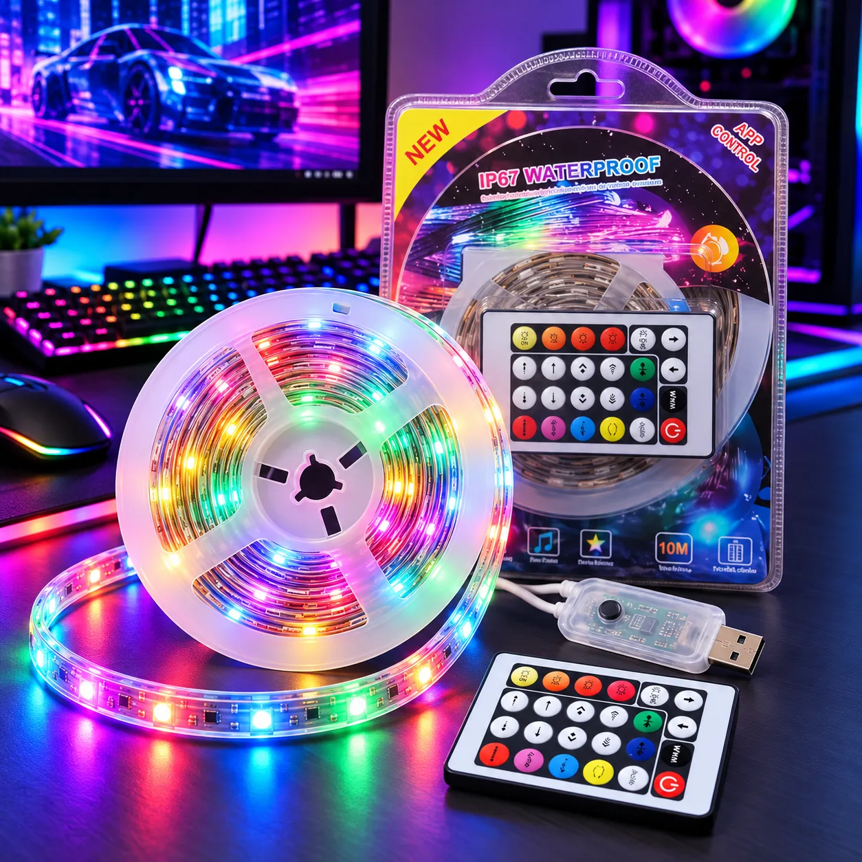 Світлодіодна стрічка LED з USB живленням, з керуванням через смартфон і пульт, водонепроникна RGB 10 м 180 LED (ARSH/KAR272)